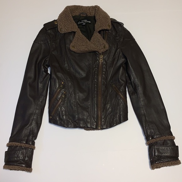 Just Jeans Brown Leather Bomber Jacket - Women’s AU Size 6 - Picture 2 of 10